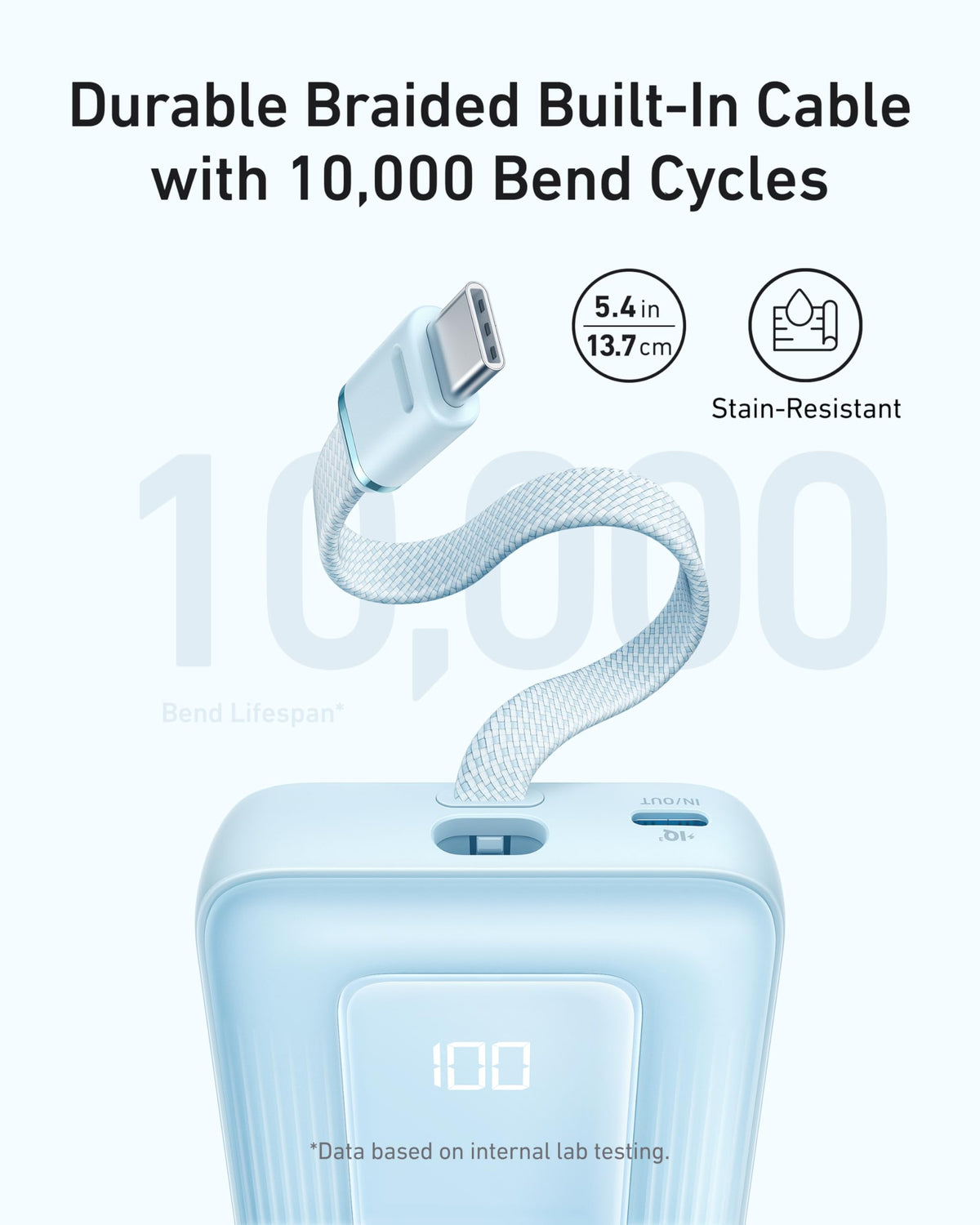 Anker Zolo Power Bank (10K, 30W) with a 5.4-inch (13.7 cm) built-in USB-C cable. by Anker