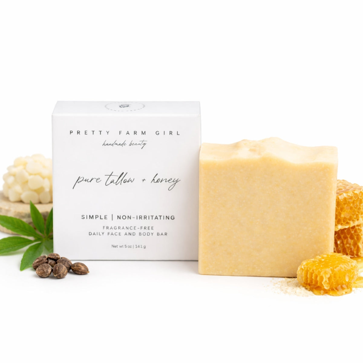 Pure Tallow + Honey Fragrance Free Handmade Tallow and Goat Milk Soap Bar by Pretty farm girl