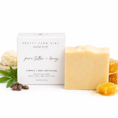 Pure Tallow + Honey Fragrance Free Handmade Tallow and Goat Milk Soap Bar by Pretty farm girl