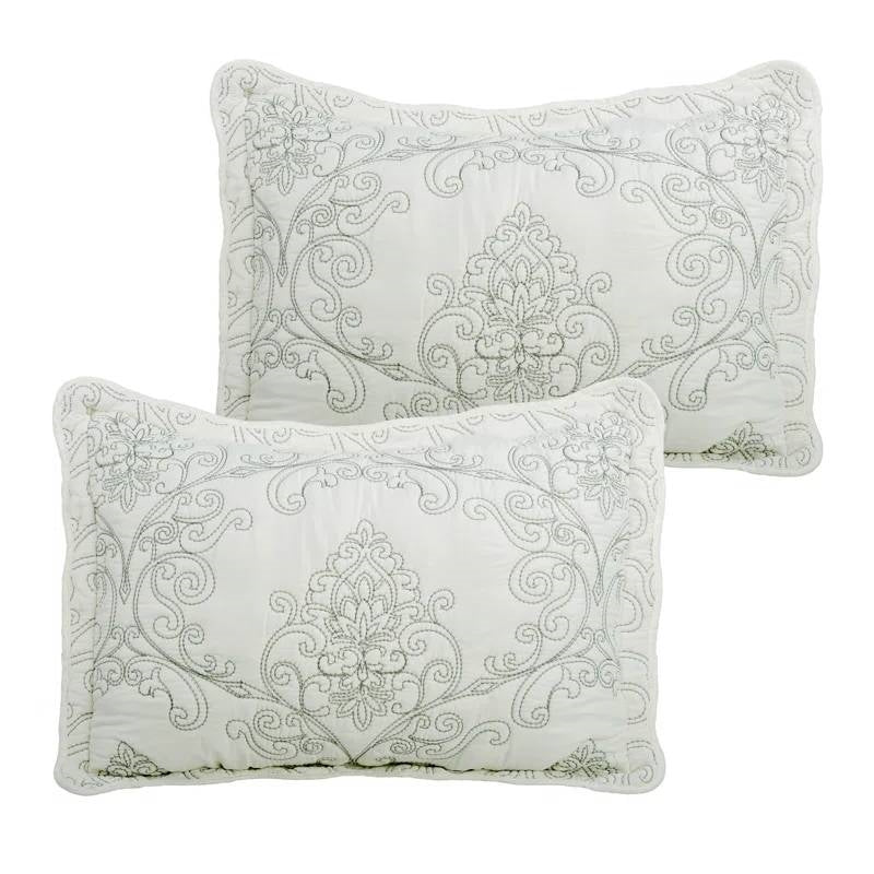 Queen size Antique White Damask Embroidered 4 Piece Oversized Bedspread Set by HomePacific