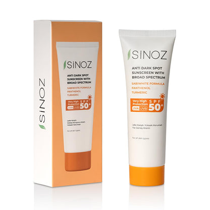 Sinoz SPF 50+ Anti-Spot Facial Sunscreen: Broad Spectrum Protection, Non-Greasy, Moisturizing - Perfect for All Skin Types, Prevents Sun Damage by Beauty Care Bag
