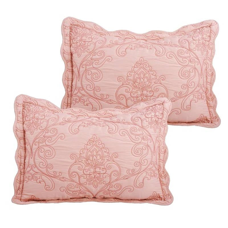 Queen size Dusty Pink Damask Embroidered 4 Piece Oversized Bedspread Set by HomePacific