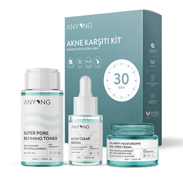 Anyong Acne Care Kit: AHA BHA PHA Toner, Azelaic Acid Serum & Oil-Free Moisturizer for Clear, Poreless Skin by Beauty Care Bag