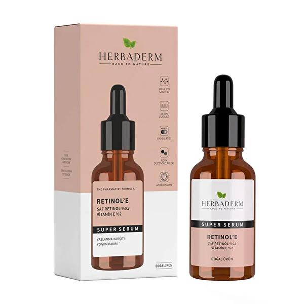 Herbaderm Retinol Serum 30ml - Anti-Aging Skincare with Vitamin E for Fine Lines, Wrinkles, and Skin Brightening by Beauty Care Bag