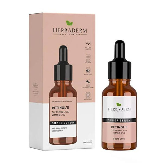 Herbaderm Retinol Serum 30ml - Anti-Aging Skincare with Vitamin E for Fine Lines, Wrinkles, and Skin Brightening by Beauty Care Bag
