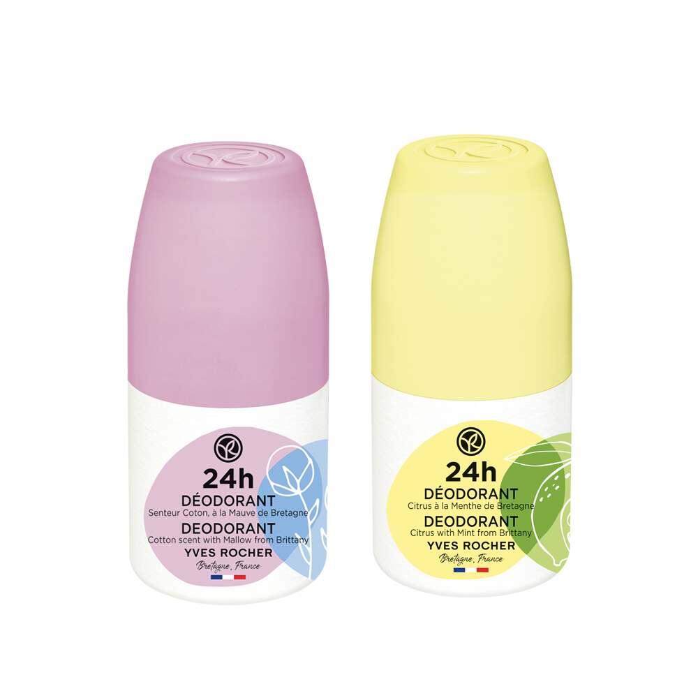 Organic roll-on deodorant dual pack in cotton flower and mint lemon scents