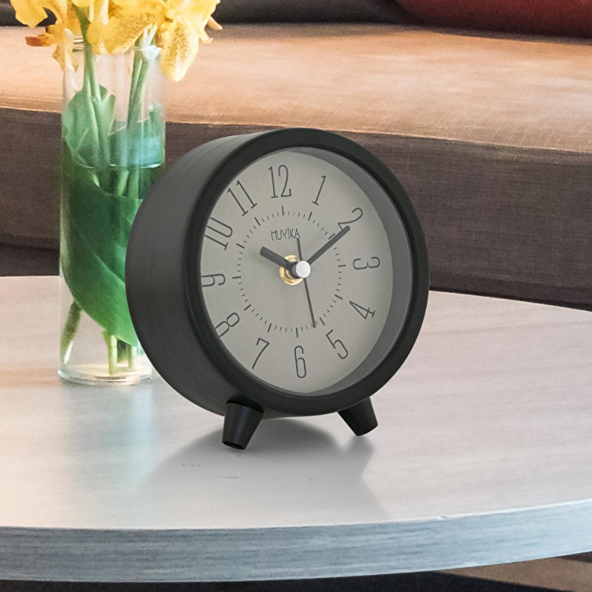 Muyika Ancora Black Metal Table Clock - Silent Table Clock with Glass Front Panel & Modern Design by Beauty Care Bag