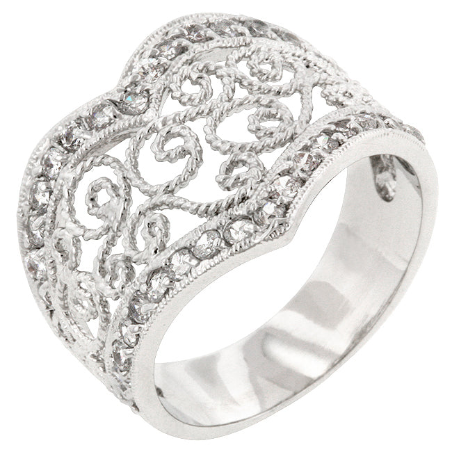 Avera Cubic Zirconia Filigree Hearts Ring in Sterling Silver by Avera Group