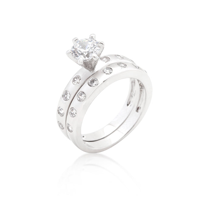 Avera Bezel Set Round Cut Bridal Ring Set in Gold Tone by Avera Group