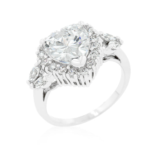 Avera Heart Halo Engagement Ring in Sterling Silver by Avera Group