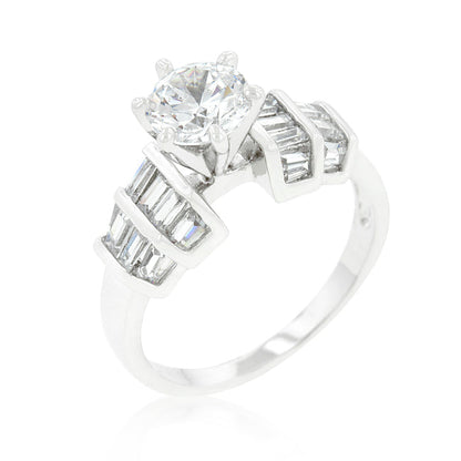 Avera Tape Baguette Cubic Zirconia Engagement Ring in Silver by Avera Group