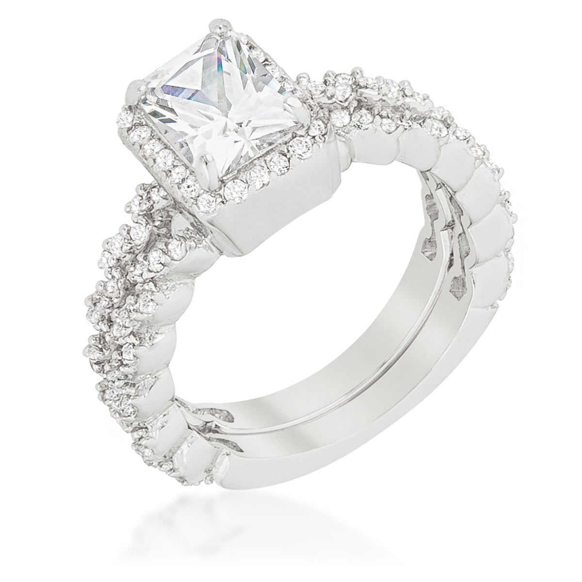 Avera Halo Radiant Wedding Set In Lustrous Silver Tone by Avera Group