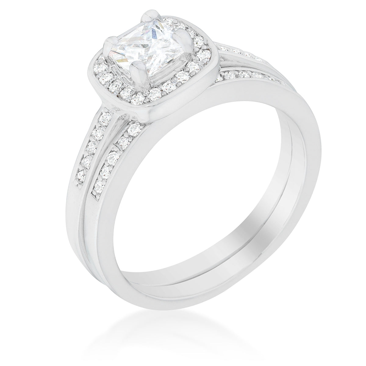 Avera Pave Cushion Wedding Ring Set In Silver Finish by Avera Group