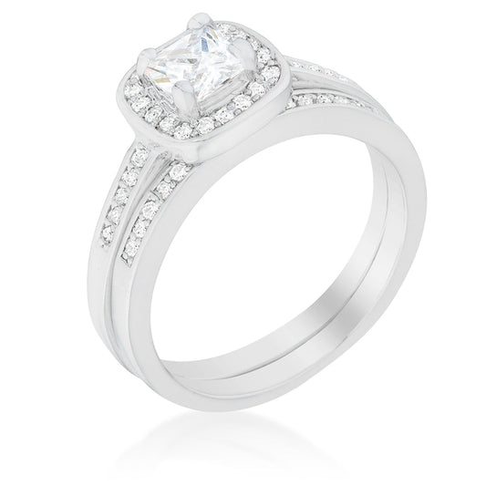 Avera Pave Cushion Wedding Ring Set In Silver Finish by Avera Group