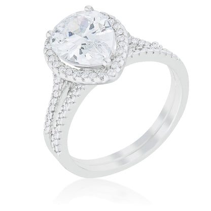 Avera Halo Solitaire Pear Engagement Ring In Silver Tone by Avera Group