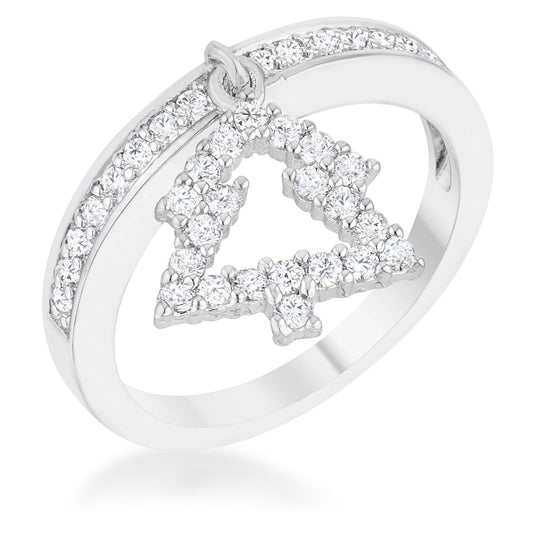 Avera Christmas Tree 0.3ct CZ Holiday Charm Ring Size 5 Silver by Avera Group