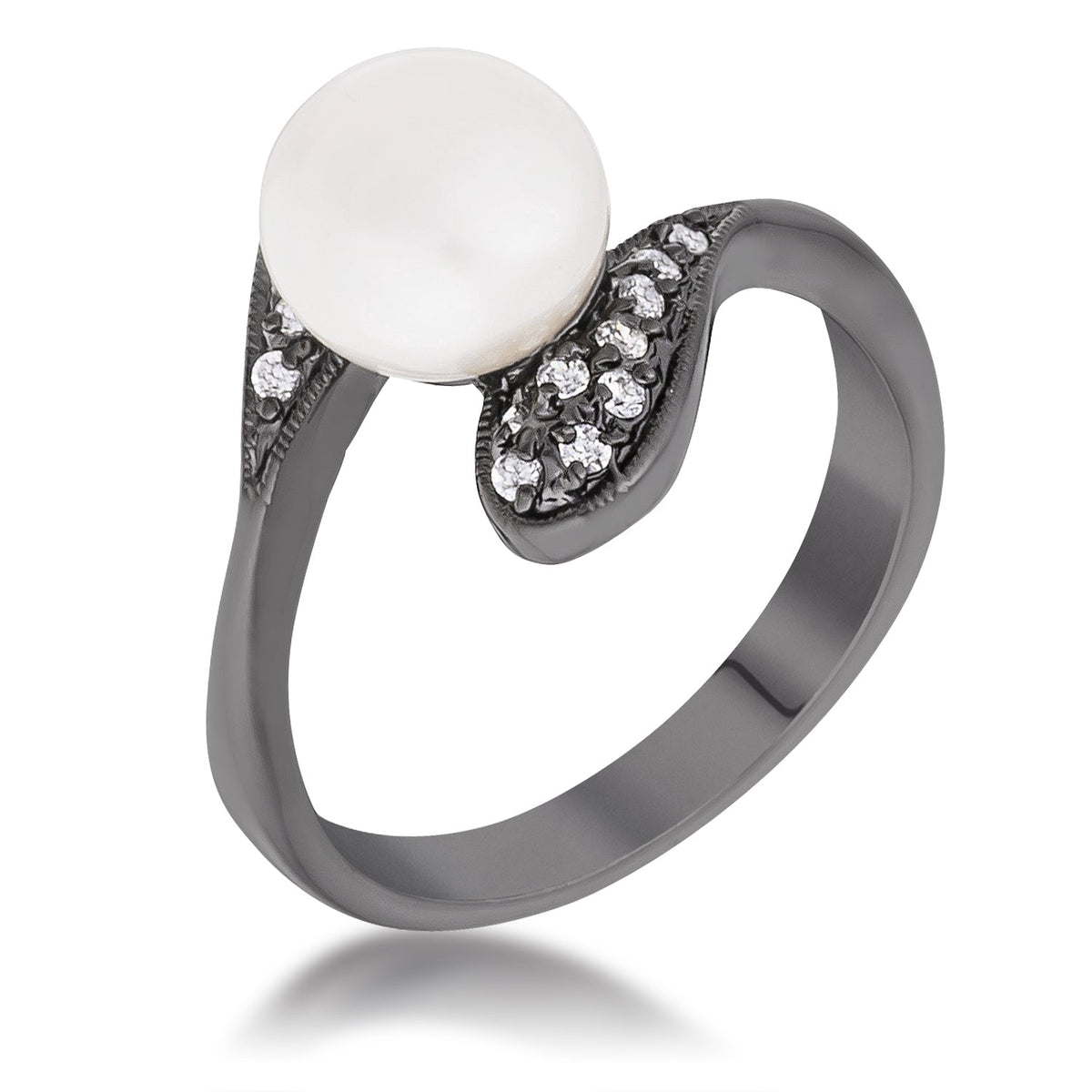 Avera Hematite Pearl Interlocked Double Teardrop Ring by Avera Group
