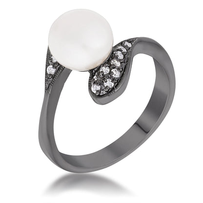 Avera Hematite Pearl Interlocked Double Teardrop Ring by Avera Group