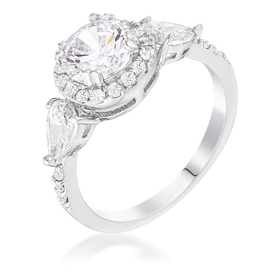 Avera 3-Stone Cz Round Halo Pear Engagement Ring In Silver by Avera Group