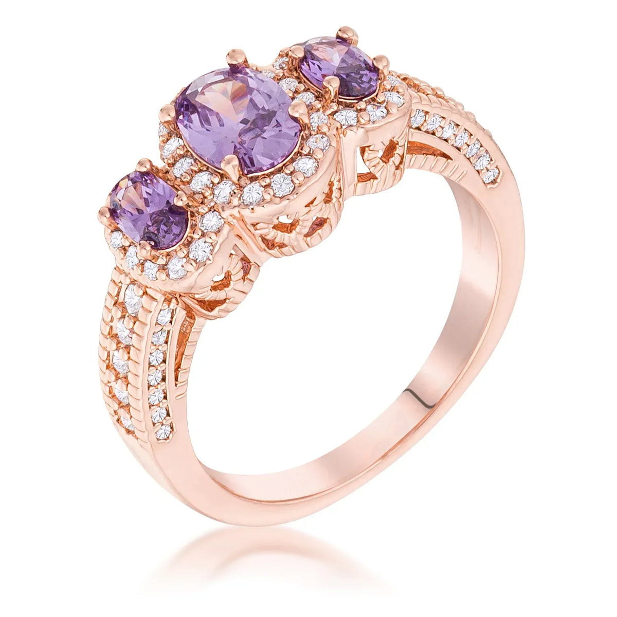 Avera 3-Stone Oval Cut Cubic Zirconia Halo Ring by Avera Group