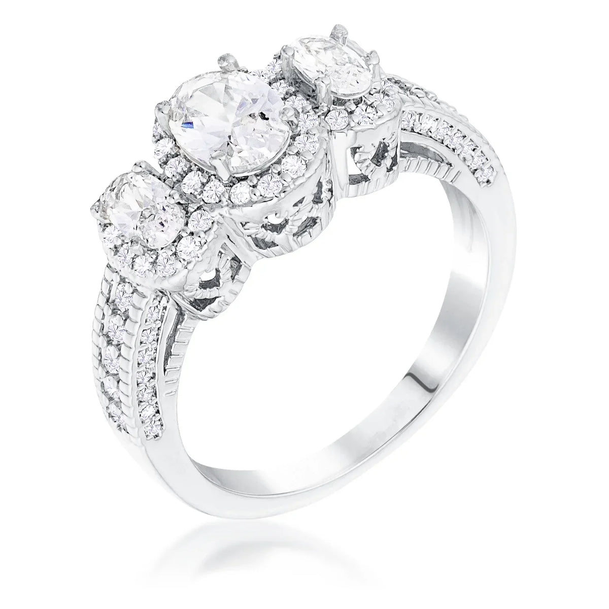 Avera 3-Stone Oval Cut Cubic Zirconia Halo Ring by Avera Group