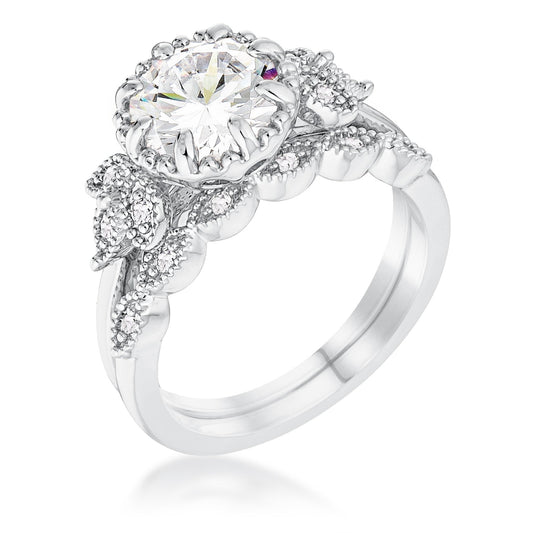 Avera 2.25Ct Round Cut Cubic Zirconia Trio Laurel Leaf Engagement Set by Avera Group