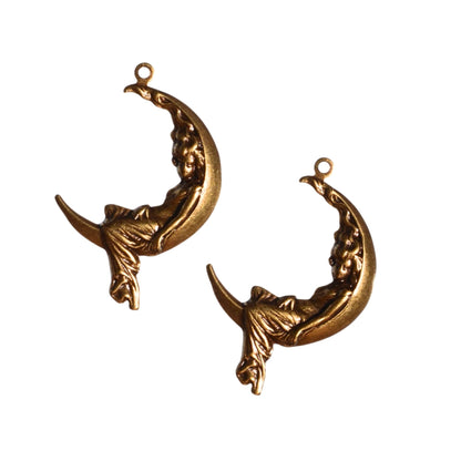 Crescent Moon Charm with Sleeping Woman Antique Brass - Sold by Piece by Continental Bead Suppliers