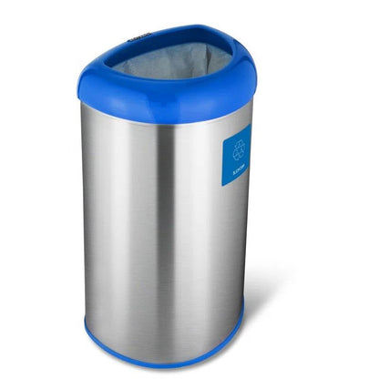 13-gallon stainless steel recycle bin with blue open top, HomePacific