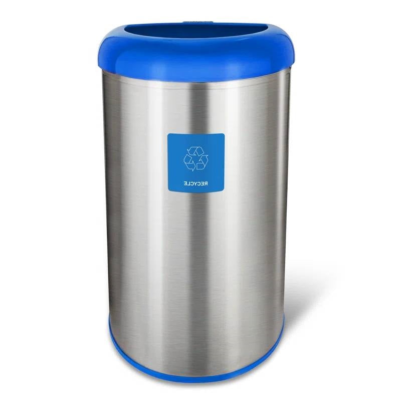 13-gallon stainless steel recycle bin with blue open top, HomePacific, view 2