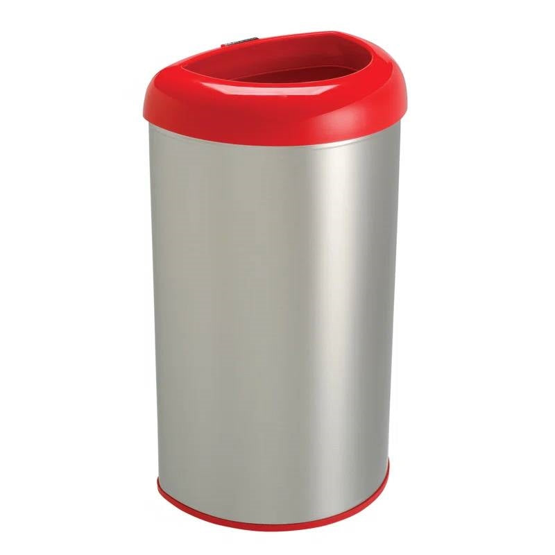 13-gallon stainless steel trash can with red open top, HomePacific