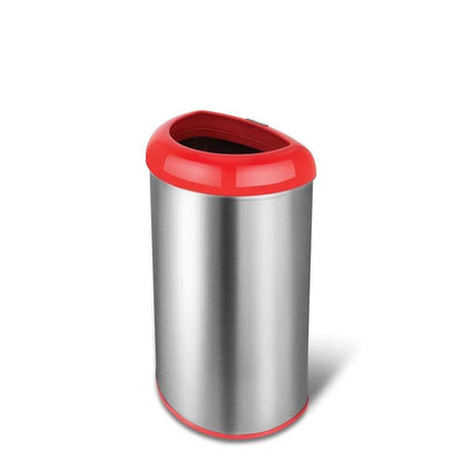 13-gallon stainless steel trash can with red open top, HomePacific, view 2
