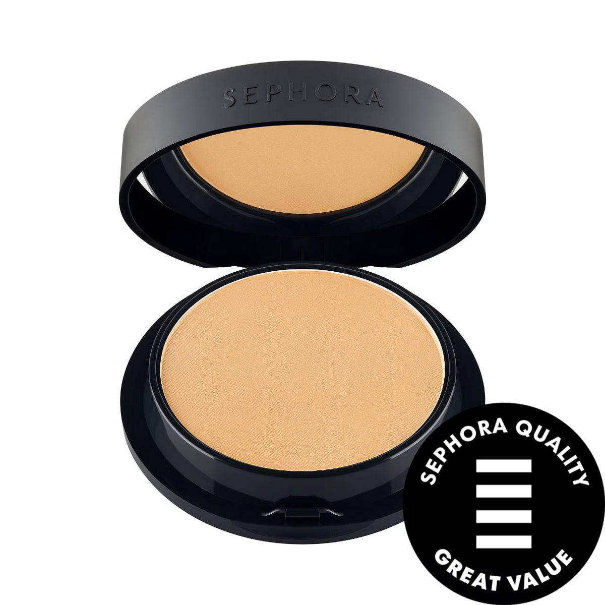 Long-wearing matte powder foundation that evens skin tone