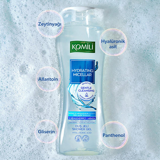 Komili Hydrating Micellar Shower Gel for Sensitive Skin - Gentle Cleansing & Moisturizing - 16.91 fl oz by Beauty Care Bag