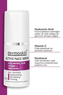 Dermoskin Anti-Aging Active Serum 15ml - Hydrating, Anti-Wrinkle, Brightening Serum with Hyaluronic Acid, Vitamin C, and Peptides by Beauty Care Bag