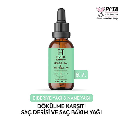 Hoito Rosemary & Peppermint Hair Oil: Superfood Anti-Hair Loss & Scalp Treatment - Promotes Hair Growth, Thickening, and Repair (1.69 fl oz) by Beauty Care Bag