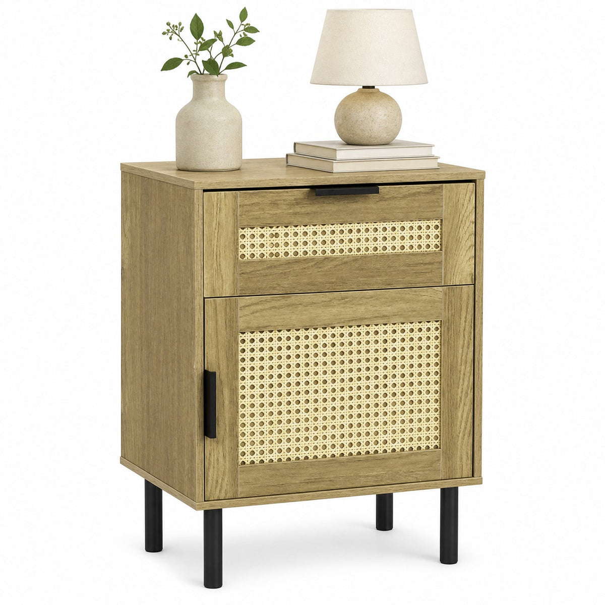 Rattan Nightstand with Drawer and Storage Cabinet by DirectDeals