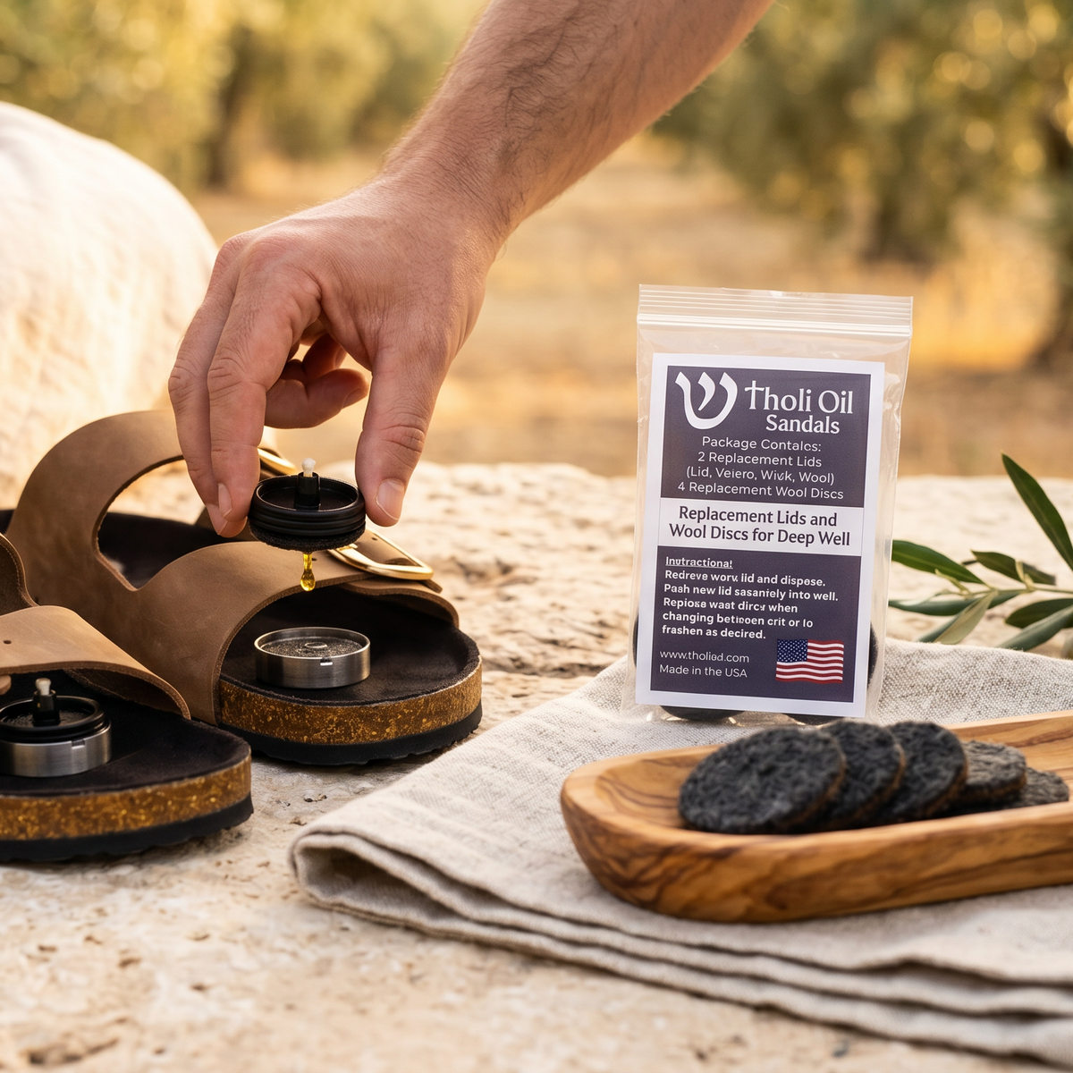 Tholi Oil Sandal Replacement Parts (Deep Well Lid & Wool) by Tholi Oil