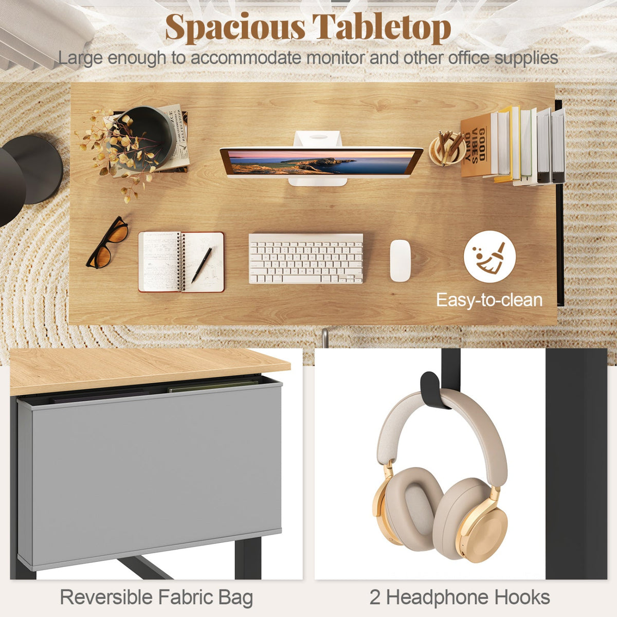 Rolling Computer Desk with Lockable Wheels 48" x 24" by DirectDeals