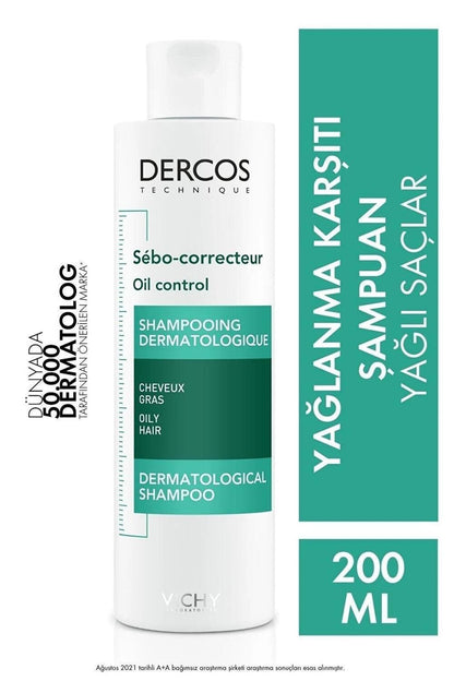 Vichy Dercos Oil Control Shampoo - Dermatological Anti-Dandruff Shampoo for Oily Hair, Paraben-Free, 6.76 fl oz by Beauty Care Bag