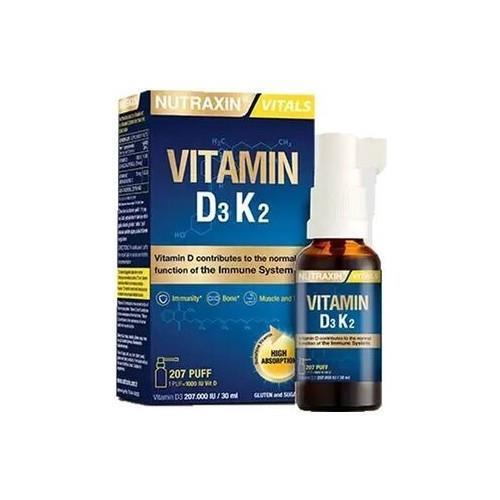 Nutraxin Vitamin D3K2 Supplement Spray - 1000 IU Vitamin D3 & 25 mcg Vitamin K2 per Spray, Allergen-Free, Bone Health Support, 30ml by Beauty Care Bag