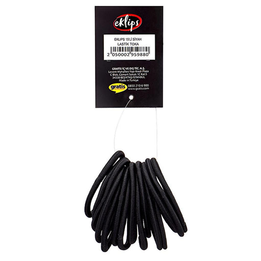 Eklips Black Elastic Hair Ties for Secure Hold 15-Pack by Beauty Care Bag