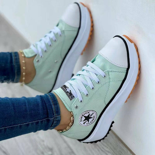 Flat Lace-Up Sneakers Pattern Canvas Casual Sport Shoes by Silver Juneberry