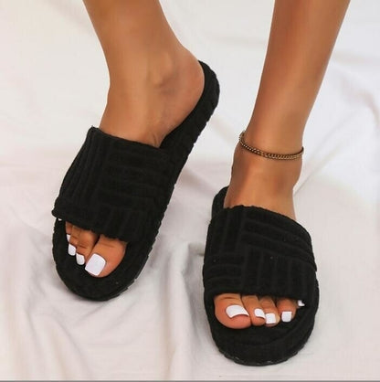 Thick Bottom Embossed Cotton Fur Women Slippers by Red Iphigenia