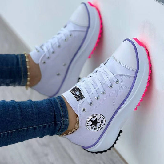 Flat Lace-Up Sneakers Pattern Canvas Casual Sport Shoes by Silver Juneberry