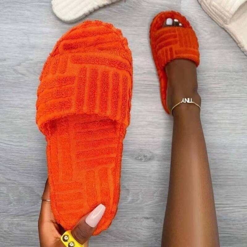 Thick Bottom Embossed Cotton Fur Women Slippers by Red Iphigenia
