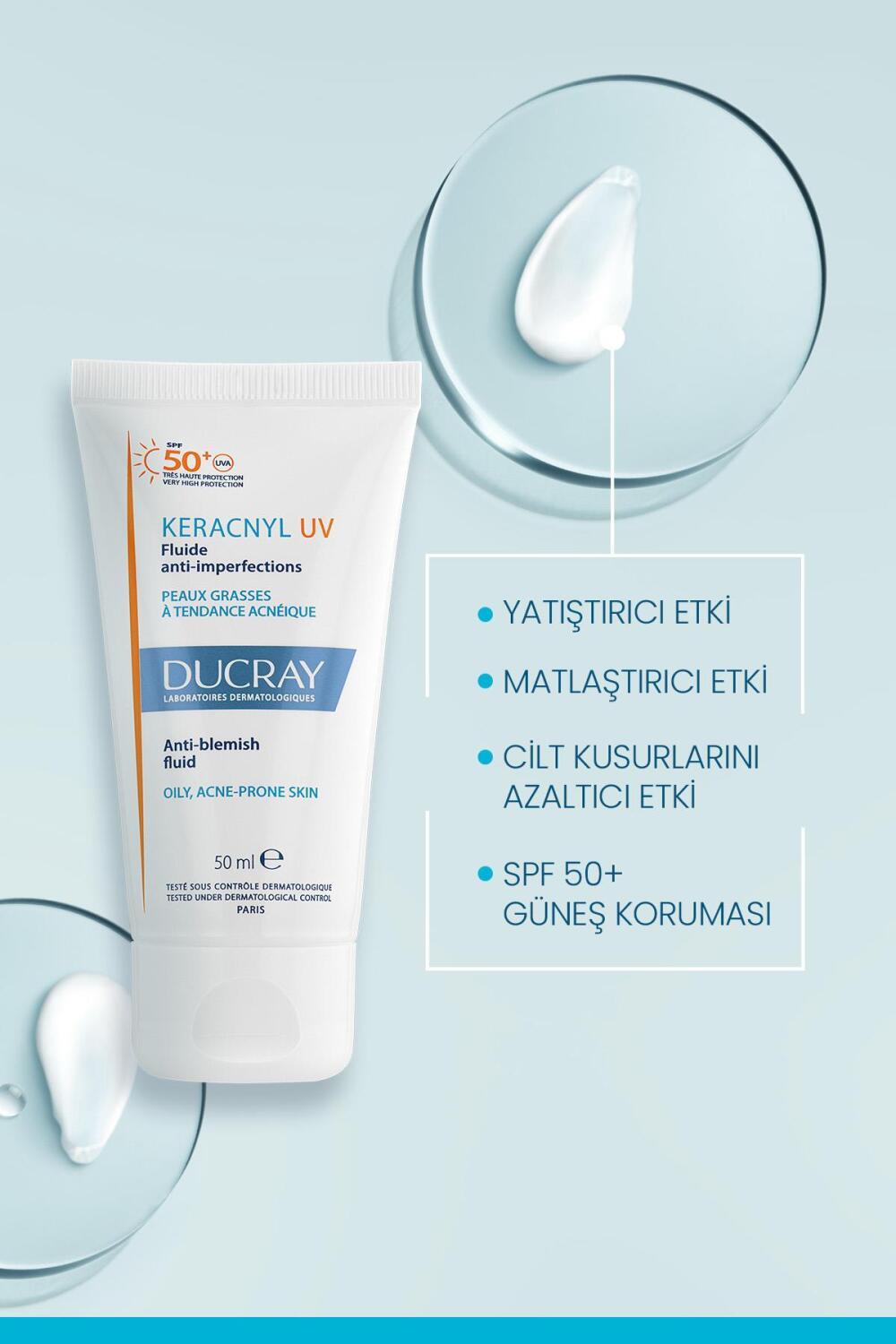 Ducray Keracnyl UV SPF50+ Anti-Blemish Sunscreen Fluid for Acne-Prone Skin - Matte Finish, Non-Comedogenic by Beauty Care Bag