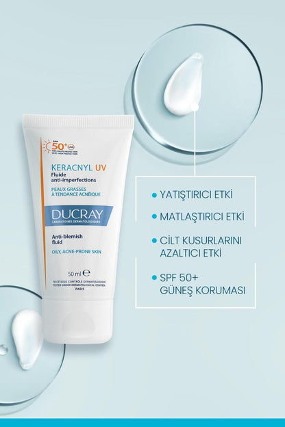 Ducray Keracnyl UV SPF50+ Anti-Blemish Sunscreen Fluid for Acne-Prone Skin - Matte Finish, Non-Comedogenic by Beauty Care Bag