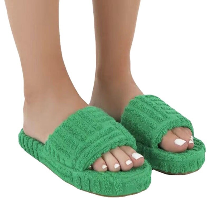 Thick Bottom Embossed Cotton Fur Women Slippers by Red Iphigenia
