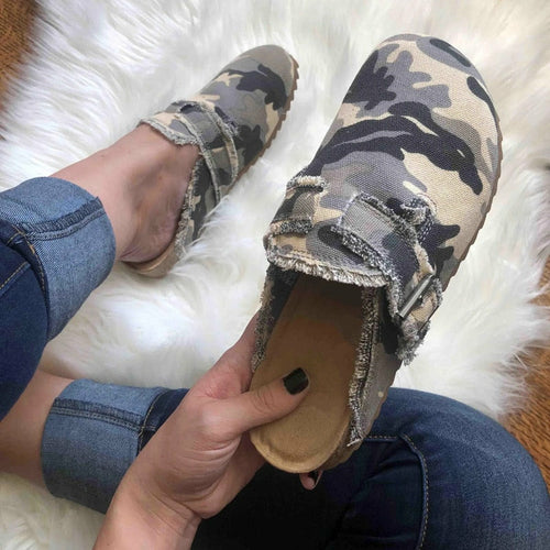 Flat Heel Round Toe Canvas Loafer Women's Vintage Clogs by Coffee Jasper