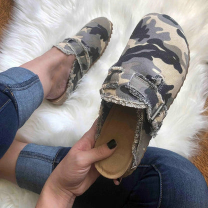 Flat Heel Round Toe Canvas Loafer Women's Vintage Clogs by Coffee Jasper